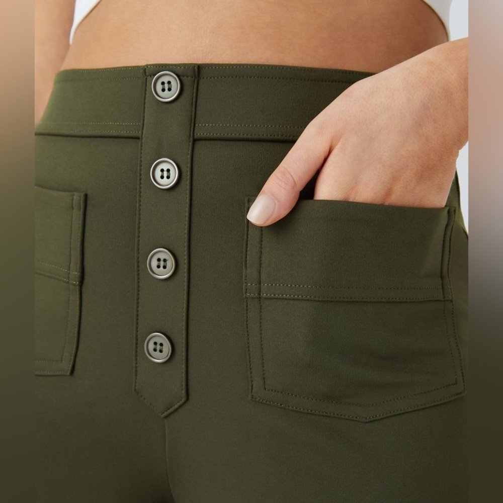 Halara Day Stretch High Waist Straight Leg Pants Pockets Forest Night XS Petite - Picture 4 of 5